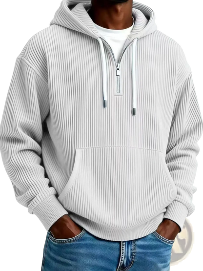 Men's Ribbed Corduroy Half Zip Pullover Hoodie