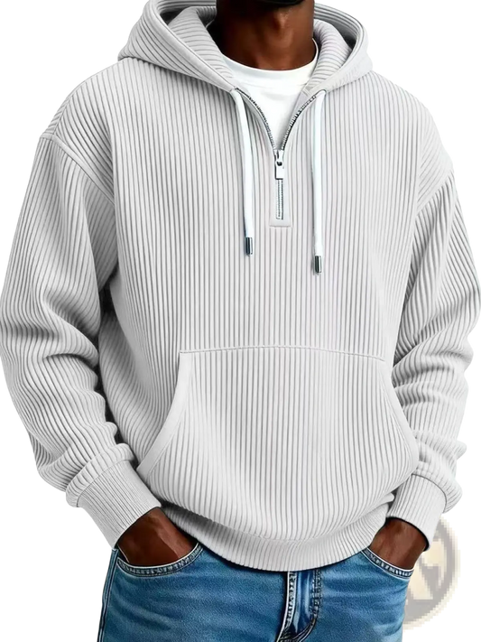 Men's Ribbed Corduroy Half Zip Pullover Hoodie