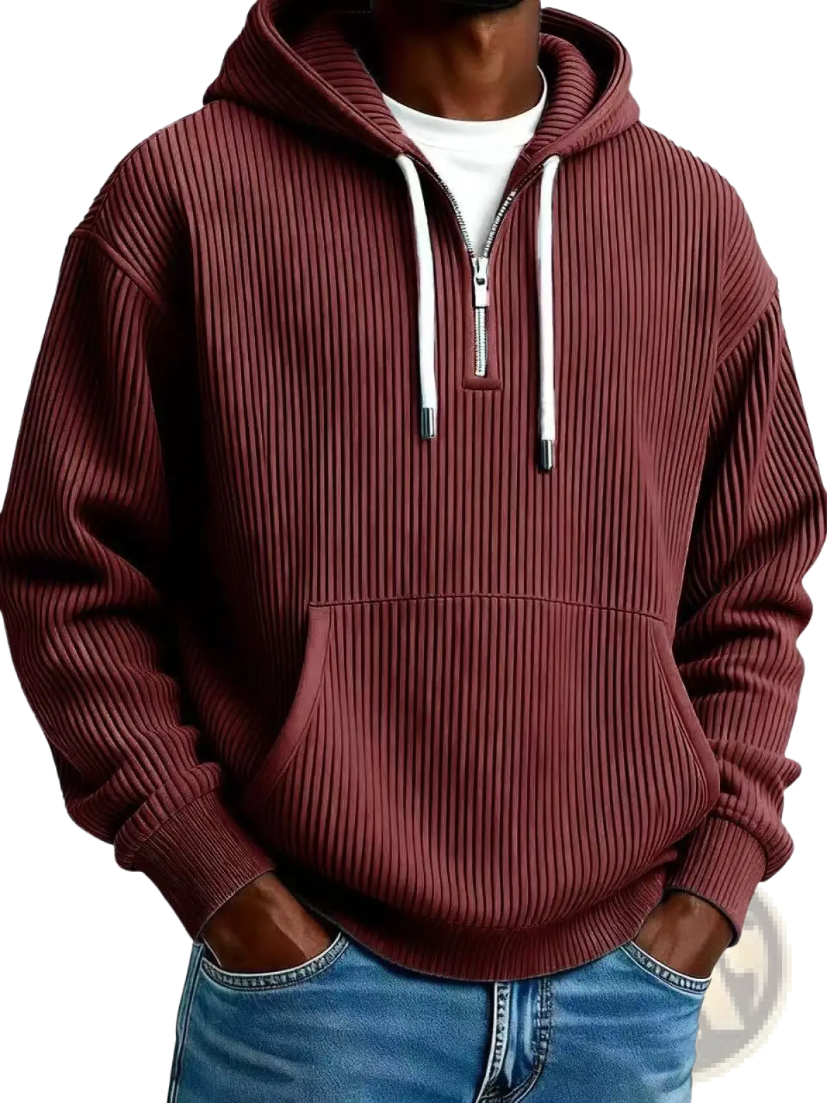 Men's Ribbed Corduroy Half Zip Pullover Hoodie