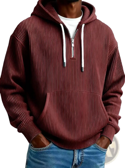 Men's Ribbed Corduroy Half Zip Pullover Hoodie